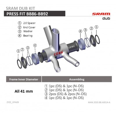 BB86 - BB92 voor SRAM DUB